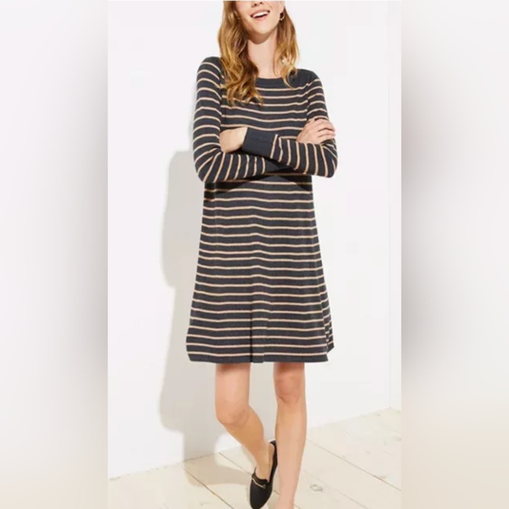 Loft Plus Gray Tan Stripe Long Sleeve Oversized Sweater Dress Size 16/18